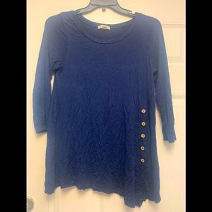 Misia Long navy blue top with side buttons size medium